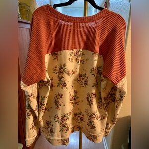 Knox Rose Floral Knit Sweater in Orange and Cream XL EUC